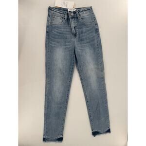 Risen Jeans Womens 5/27 Medium Wash High Rise Straight Leg Raw Hem Denim
